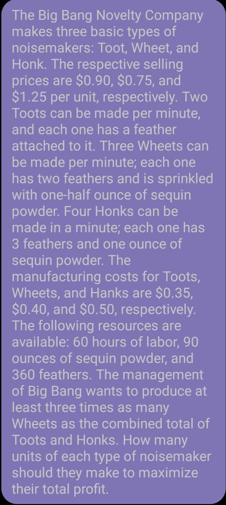 Use Simplex Method The Big Bang Novelty Company