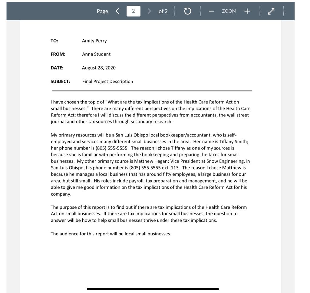 write a formal report description an example is