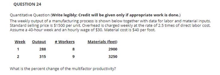 QUESTION 24 Quantitative Question (Write legibly: