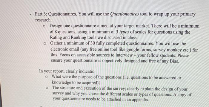 what should be the questionnaires for consumer