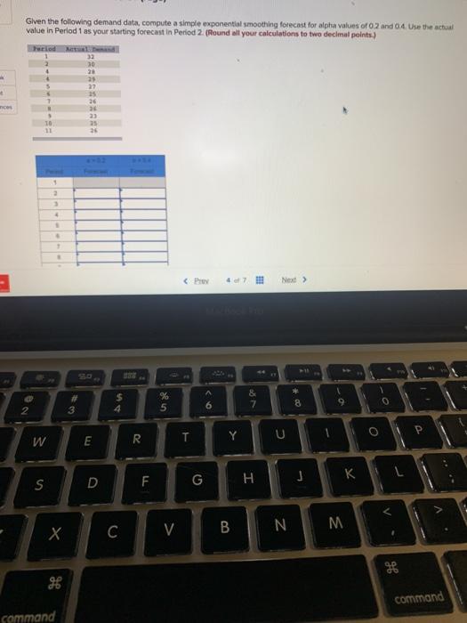 Given the following demand data, compute a simple