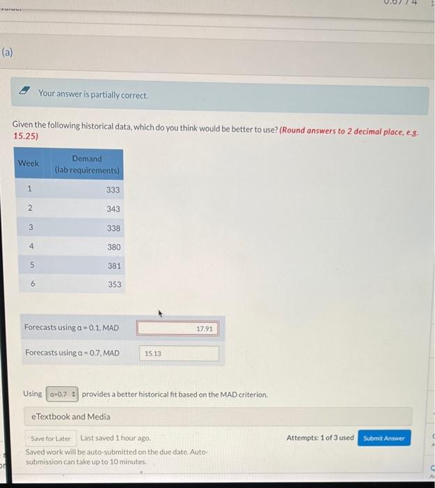 4 a) (a) Your answer is partially correct. Given