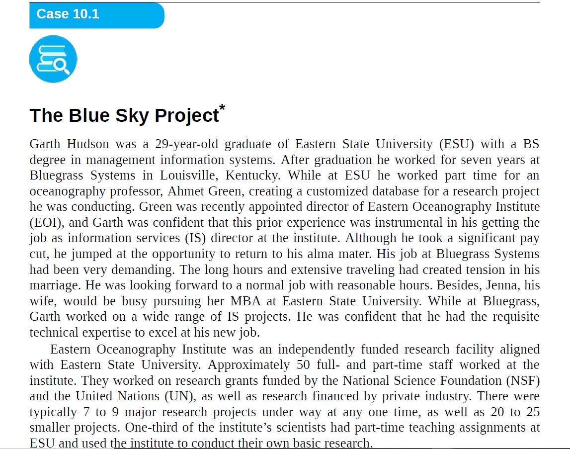 Case 10.1 Es a The Blue Sky Project* Garth Hudson