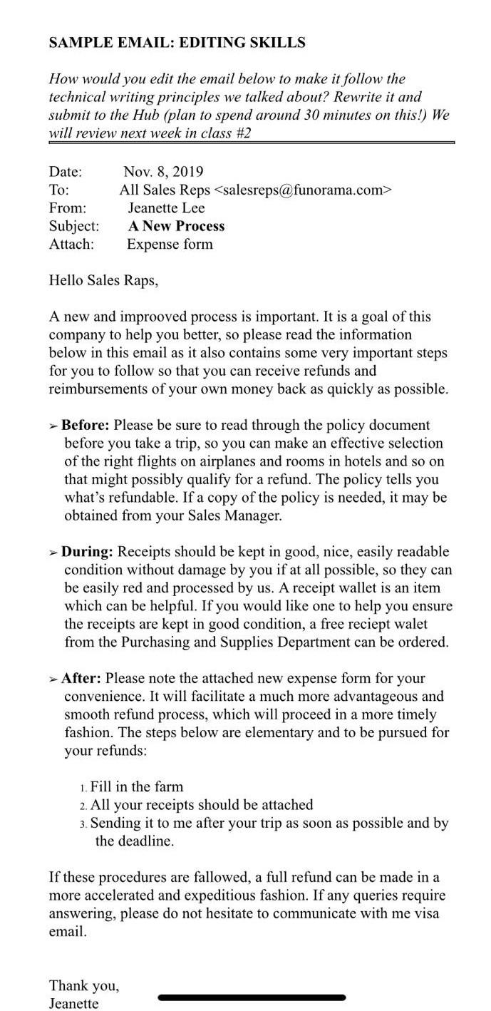 SAMPLE EMAIL: EDITING SKILLS How would you edit