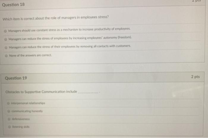 Question 18 Which item is correct about the role