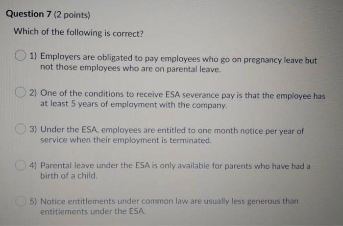 employment law q.7 Question 7 (2 points) Which of