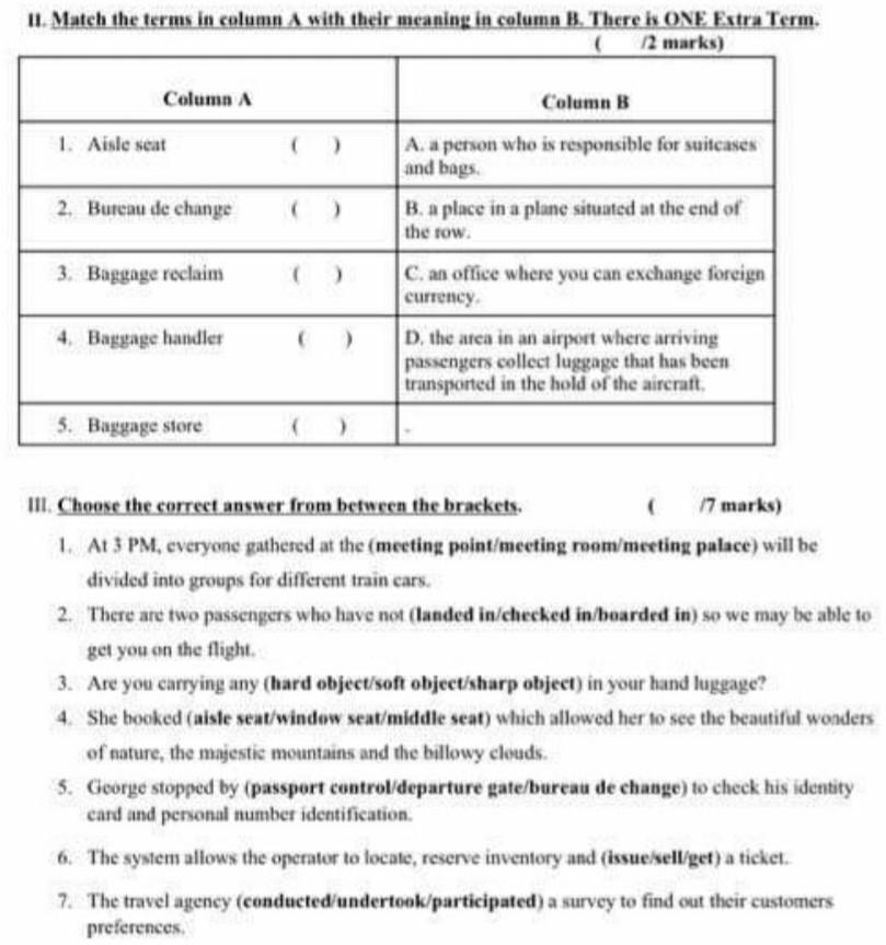 11. Match the terms in column A with their