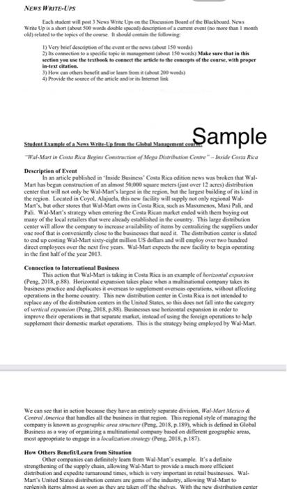 NEWS WRITE-UPS Each student will post 3 News