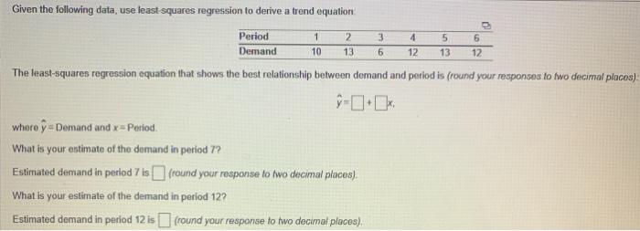 Given the following data use least squares
