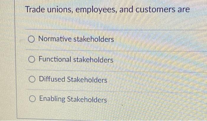 Trade unions, employees, and customers are