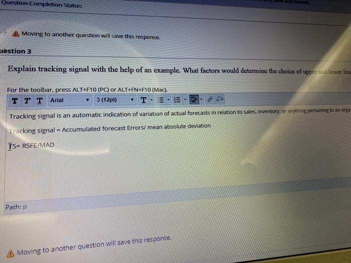 Question completion Status Moving to another