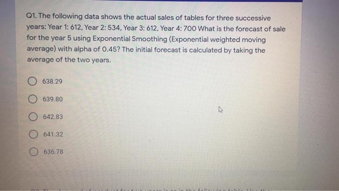 Q1. The following data shows the actual sales of