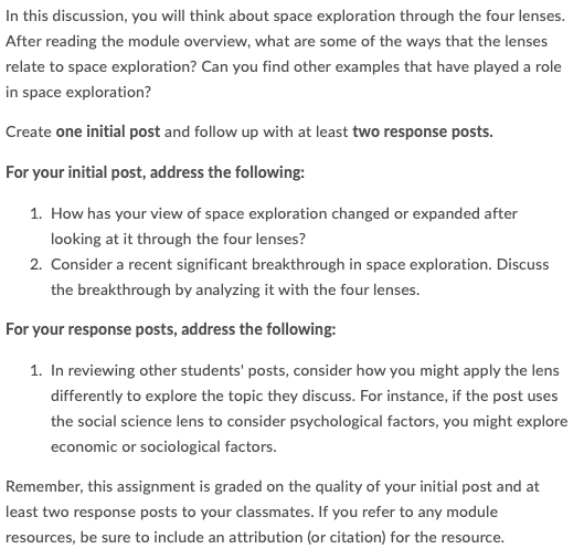 In this discussion, you will think about space