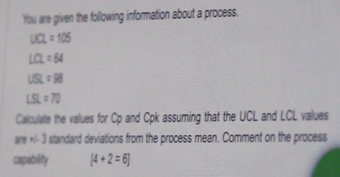 You are given the following information about a