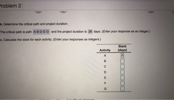 D. Problem 2 b. Determine the critical path and