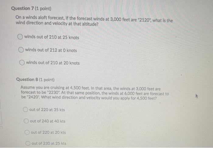 Question 5 (1 point) For flight planning