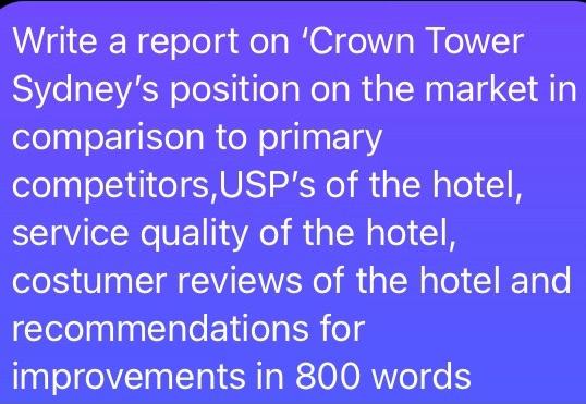 Write a report on 'Crown Tower Sydney's position
