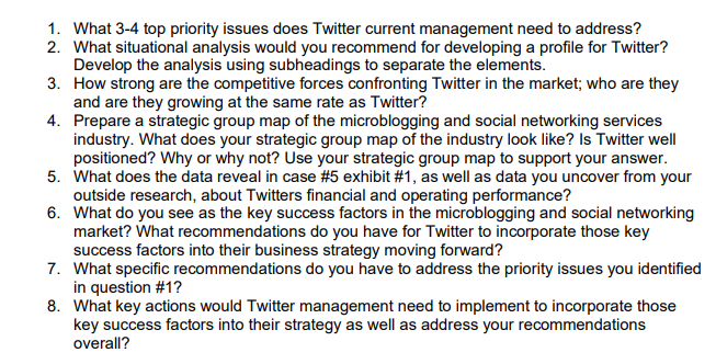 1. What 3-4 top priority issues does Twitter