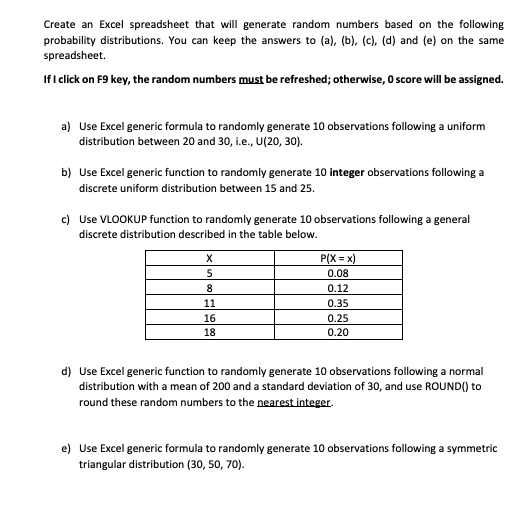 please do work in excel and show formulas Create