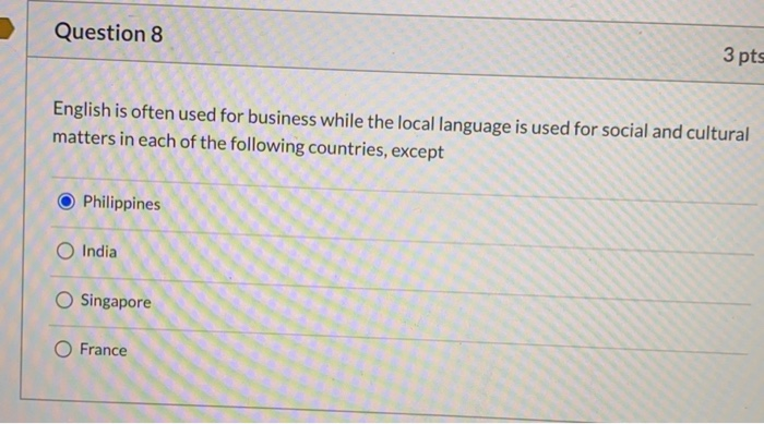 Question 8 3 pts English is often used for