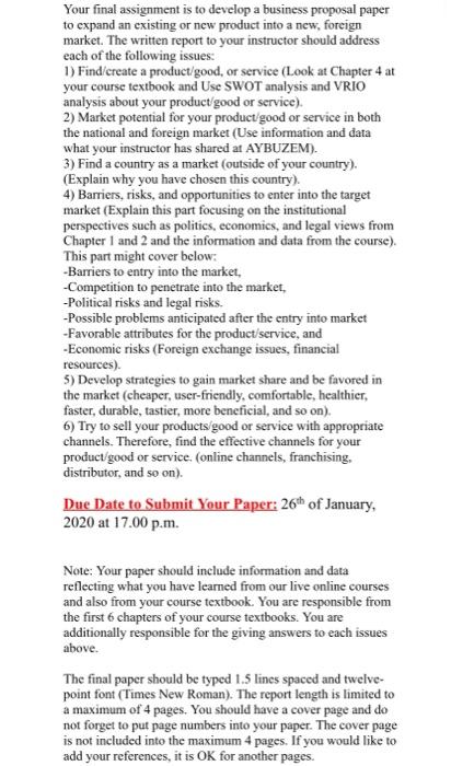 Your final assignment is to develop a business