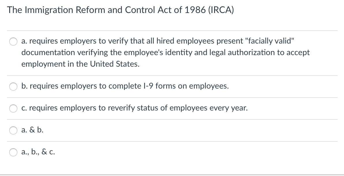 The Immigration Reform and Control Act of 1986