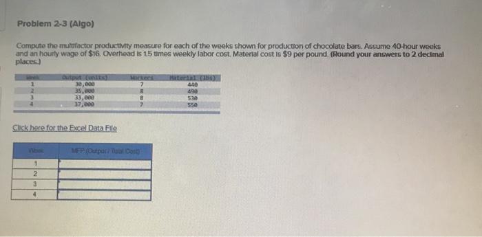 Problem 2-3 (Algo) Compute the multifactor
