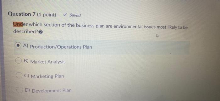 Under which section of the business plan is the