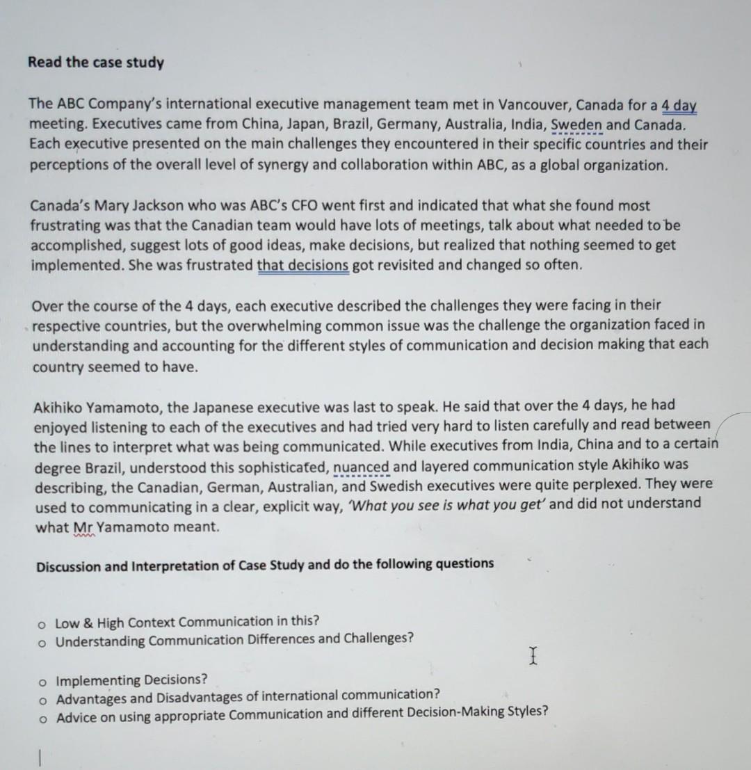 Please discuss every point asked in the case