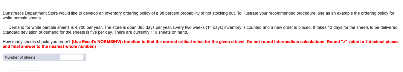 Dunstreet's Department Store would like to