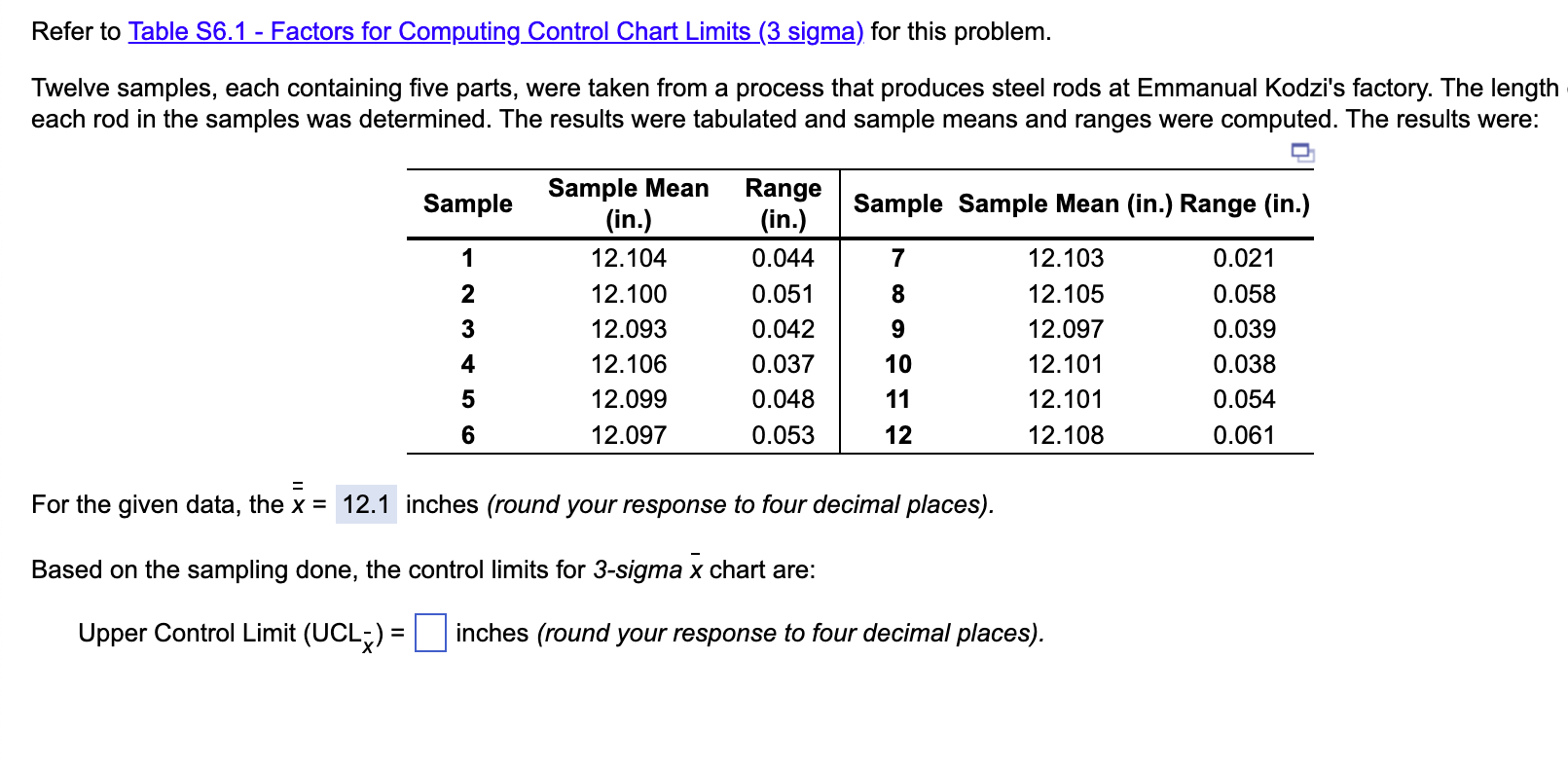Refer to Table 56.1 - Factors for Computing