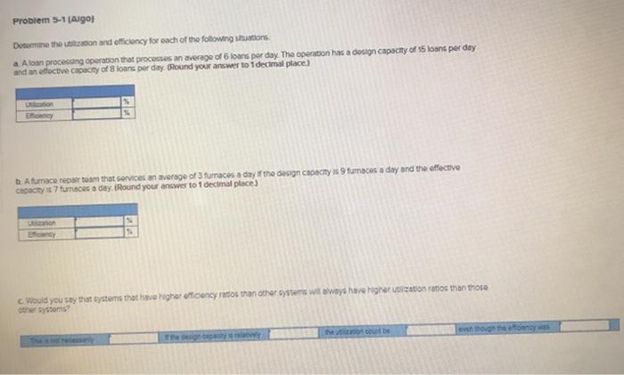 Problem 5-1 (Ago) Doomme the zoon and officiency