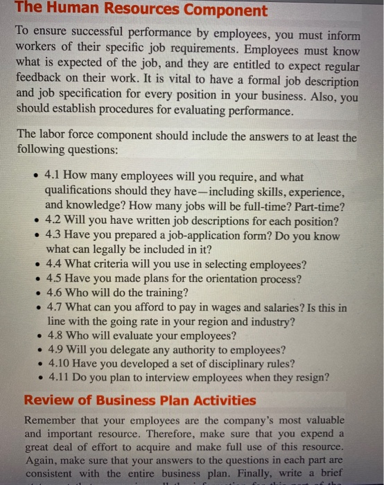 The Human Resources Component To ensure