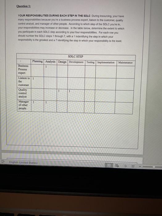 Question 1: YOUR RESPONSIBILITIES DURING EACH