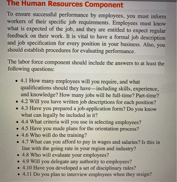 The Human Resources Component To ensure