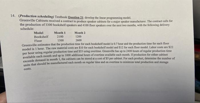 4. (Production scheduling) Textbook Question 21: