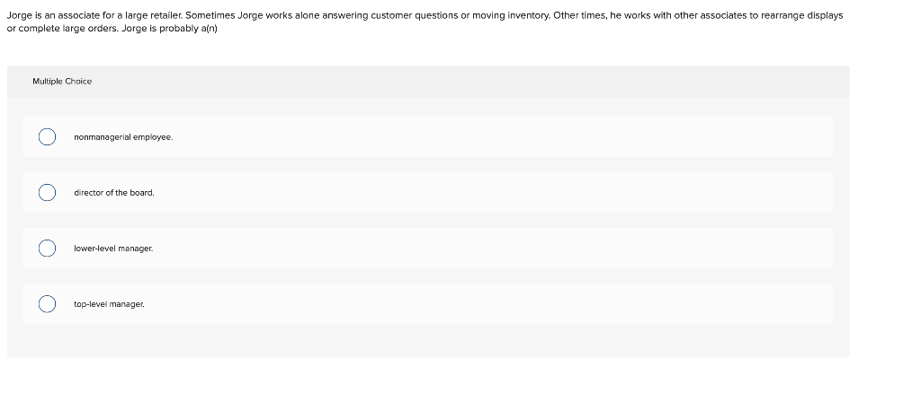 Jorge is an associate for a large retailer.