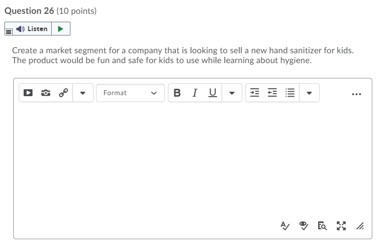 Question 26 (10 points) Listen Create a market