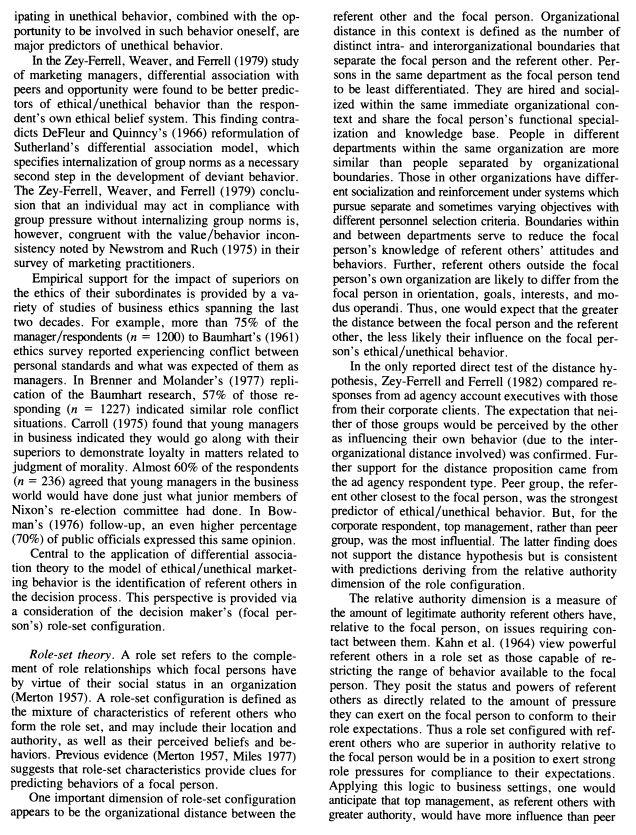 Ferrell & Gresham (1985), A Contingency Framework