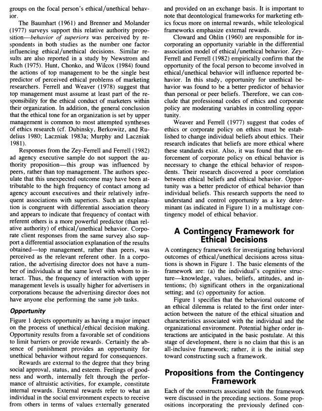 Ferrell & Gresham (1985), A Contingency Framework
