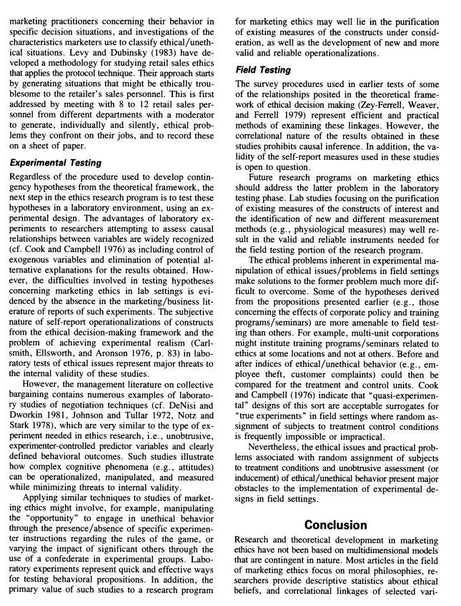 Ferrell & Gresham (1985), A Contingency Framework