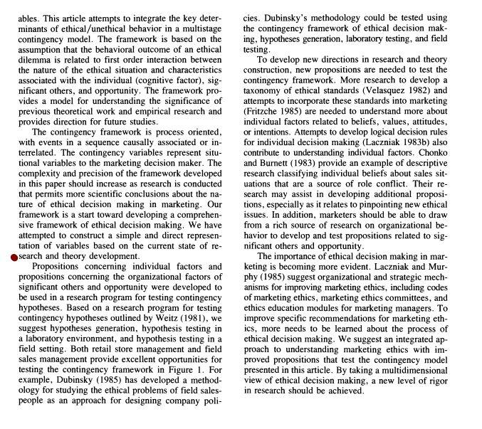 Ferrell & Gresham (1985), A Contingency Framework