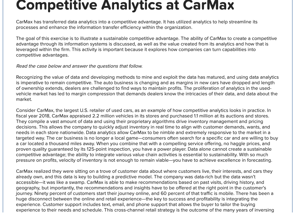 Competitive Analytics at CarMax CarMax has