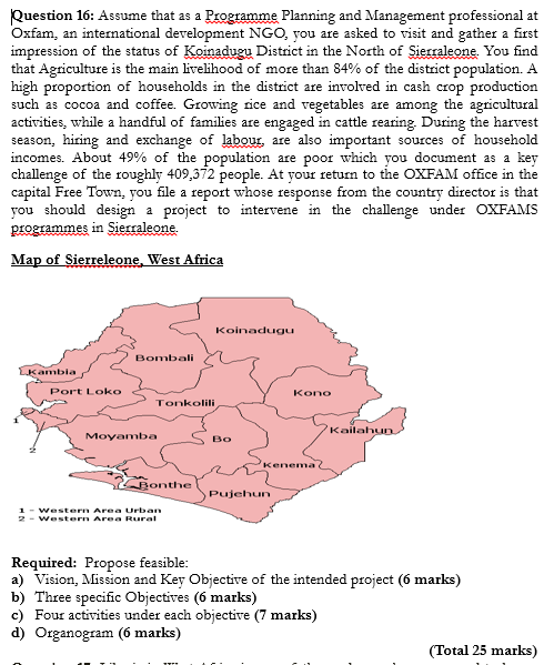 Question 16: Assume that as a Programme Planning