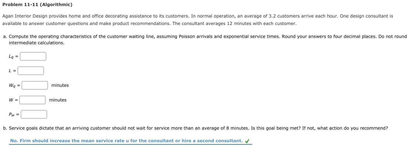 Problem 11-11 (Algorithmic) Agan Interior Design