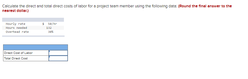 Calculate the direct and total direct costs of