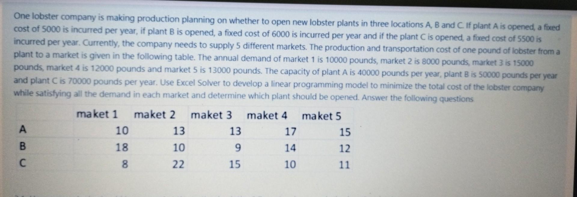 linear programming One lobster company is making
