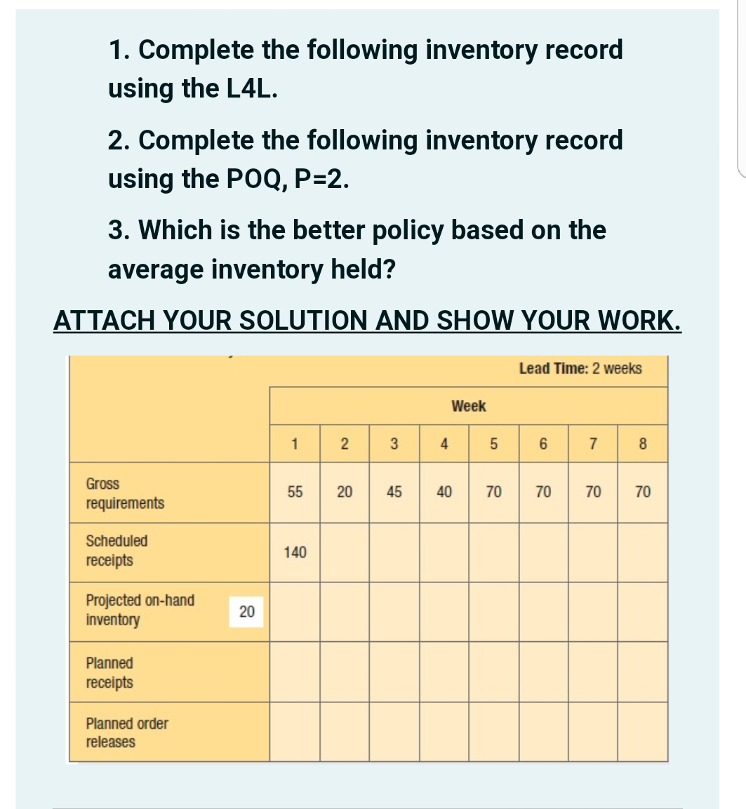 1. Complete the following inventory record using