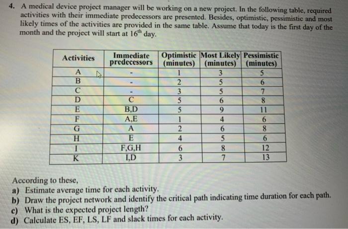 4. A medical device project manager will be