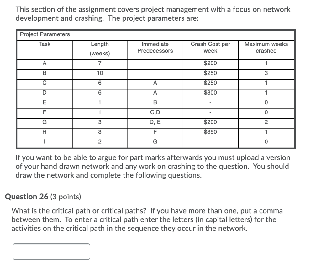 This section of the assignment covers project